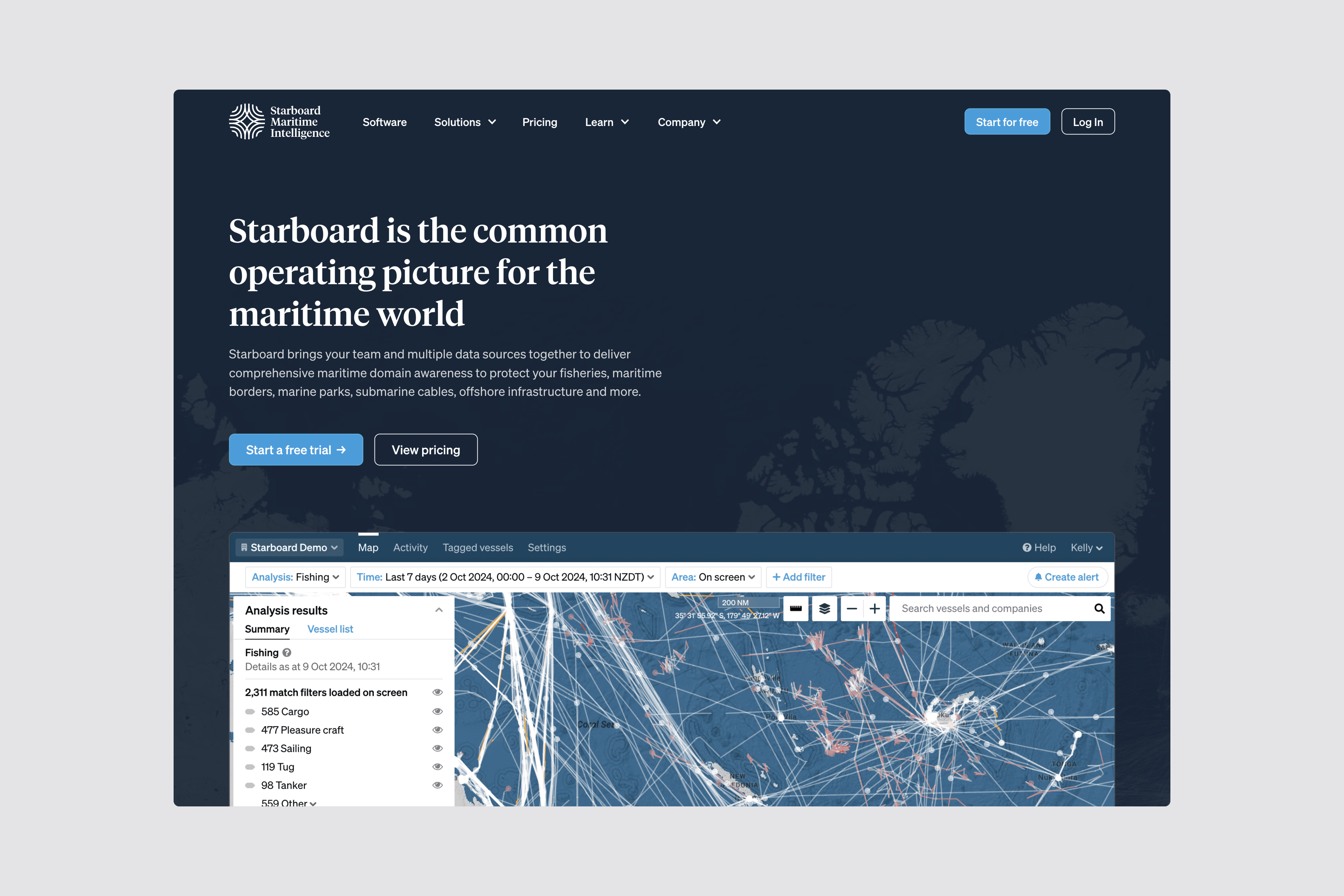 Homepage design showcasing maritime surveillance expertise and global reach.